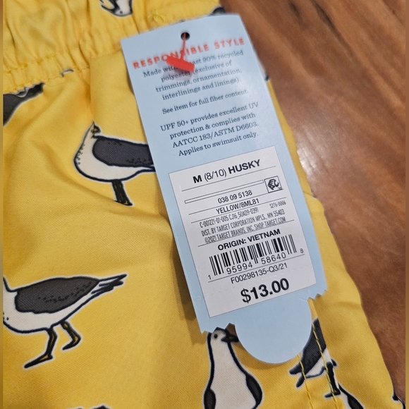 Yellow Bird Print Boys Swim Shorts - Picture 3 of 3